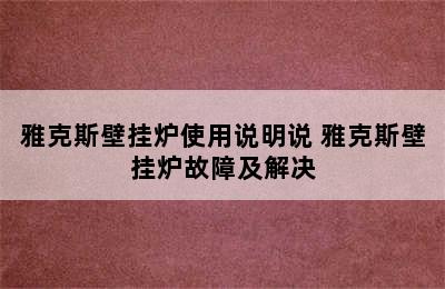 雅克斯壁挂炉使用说明说 雅克斯壁挂炉故障及解决